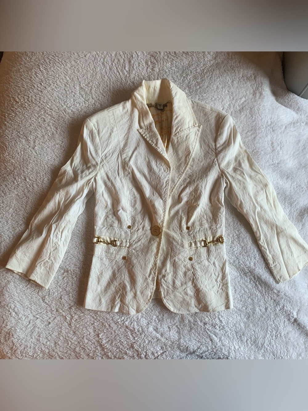 bebe Off-White Horsebit Detail Blazer Jacket - Size 0 (Y2K / Coastal)